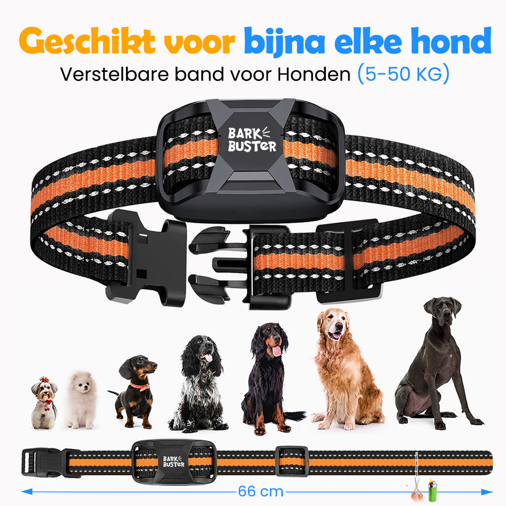 Anti Blafband Deluxe met verstelbare band, geschikt voor honden van 5 tot 50 kg.