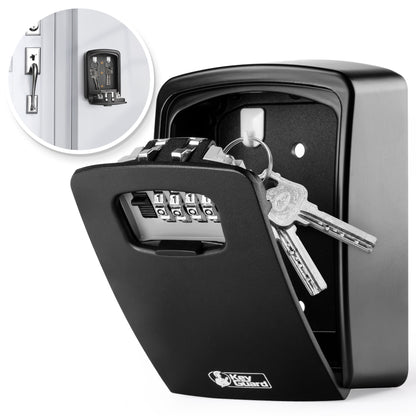 Sleutelkluis KeyGuard XL met stevige installatie op een houten oppervlak.