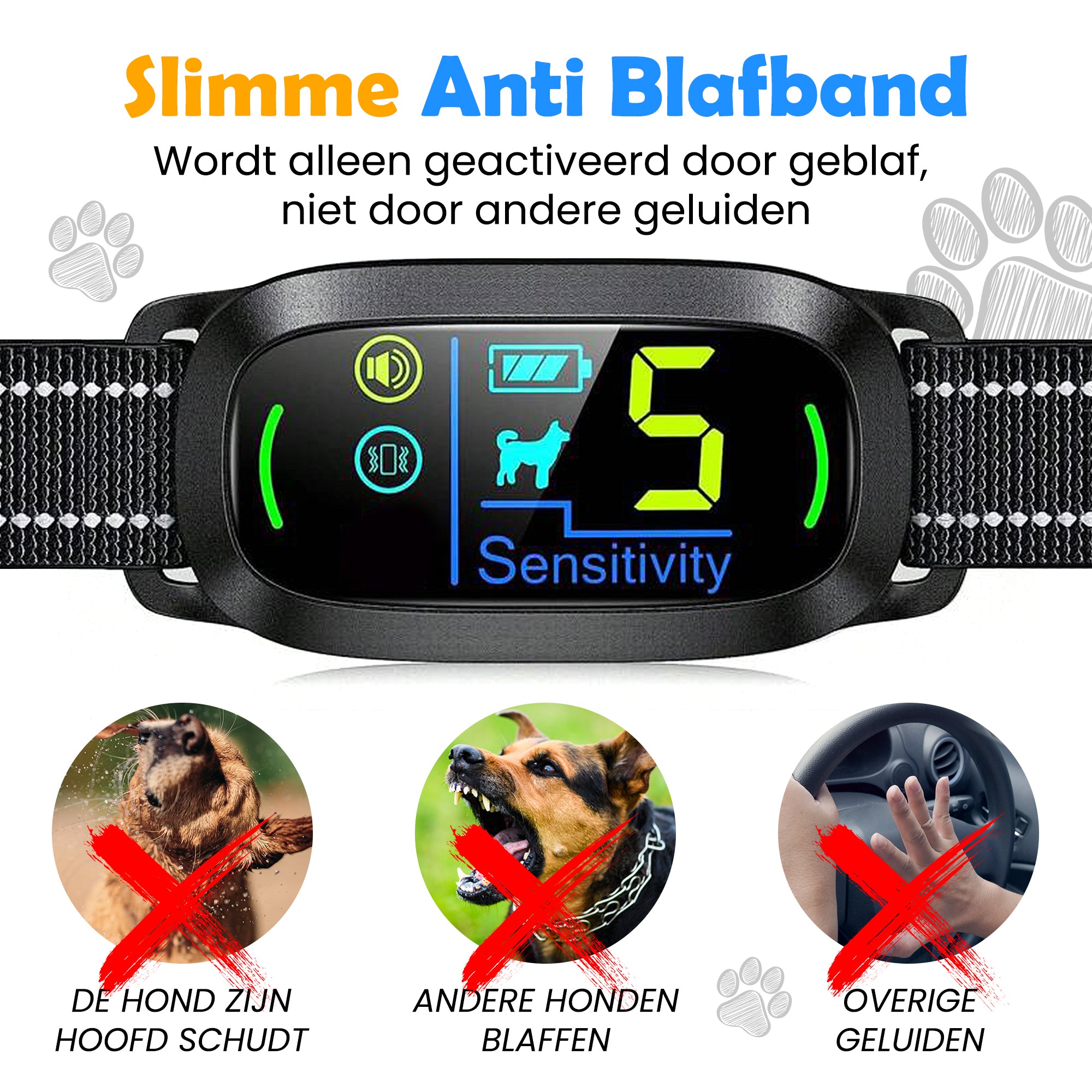 Anti Blafband Smart met geavanceerde detectietechnologie die alleen reageert op geblaf, niet op andere geluiden.