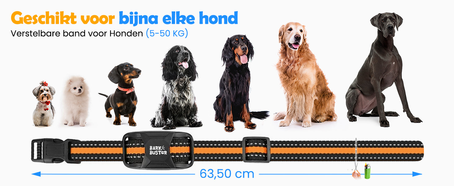 Anti Blafband Deluxe met verstelbare band, geschikt voor kleine en grote hondenrassen.